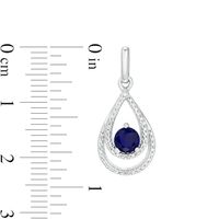 4.6mm Lab-Created Blue Sapphire and Diamond Accent Beaded Open Double Teardrop Earrings in Sterling Silver|Peoples Jewellers