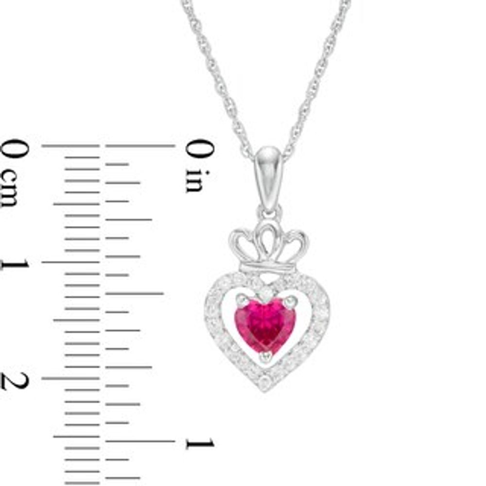 5.0mm Lab-Created Ruby and White Sapphire Frame Double Heart with Crown Drop Pendant in Sterling Silver|Peoples Jewellers