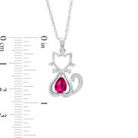 Pear-Shaped Lab-Created Ruby and 0.04 CT. T.W. Diamond Cat with Bow Tie Drop Pendant in Sterling Silver|Peoples Jewellers