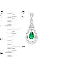 Pear-Shaped Lab-Created Emerald and White Sapphire Open Frame Vintage-Style Drop Earrings in Sterling Silver|Peoples Jewellers