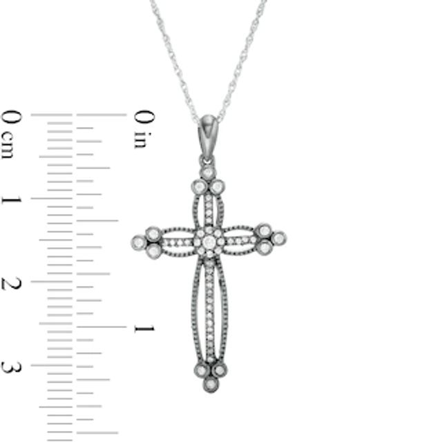 0.18 CT. T.W. Diamond Beaded Cross Pendant in Sterling Silver with Black Rhodium|Peoples Jewellers