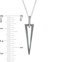 Diamond Accent Elongated Triangle Outline Pendant in Sterling Silver and Black Rhodium|Peoples Jewellers