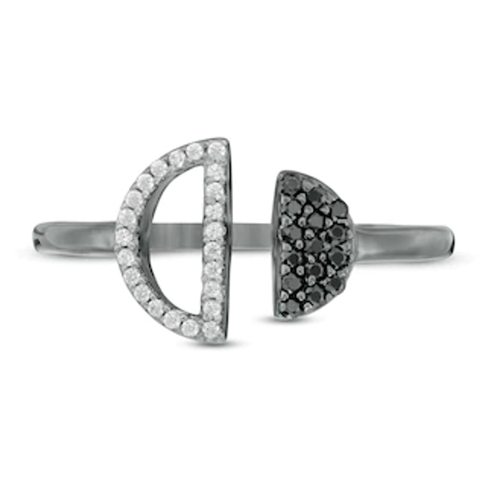 0.145 CT. T.W. Enhanced Black and White Diamond Double Half Circle Open Ring in Sterling Silver with Black Rhodium|Peoples Jewellers