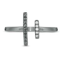 0.085 CT. T.W. Enhanced Black and White Diamond Double Bar Open Ring in Sterling Silver with Black Rhodium|Peoples Jewellers