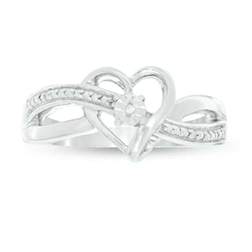 Diamond Accent Ribbon Heart Crossover Ring in Sterling Silver|Peoples Jewellers