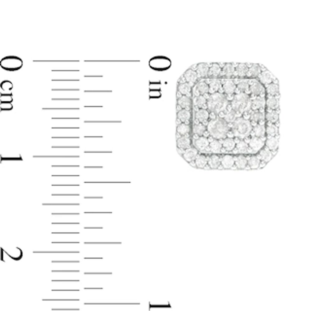 1.23 CT. T.W. Cushion-Shaped Multi-Diamond Frame Stud Earrings in 10K White Gold|Peoples Jewellers