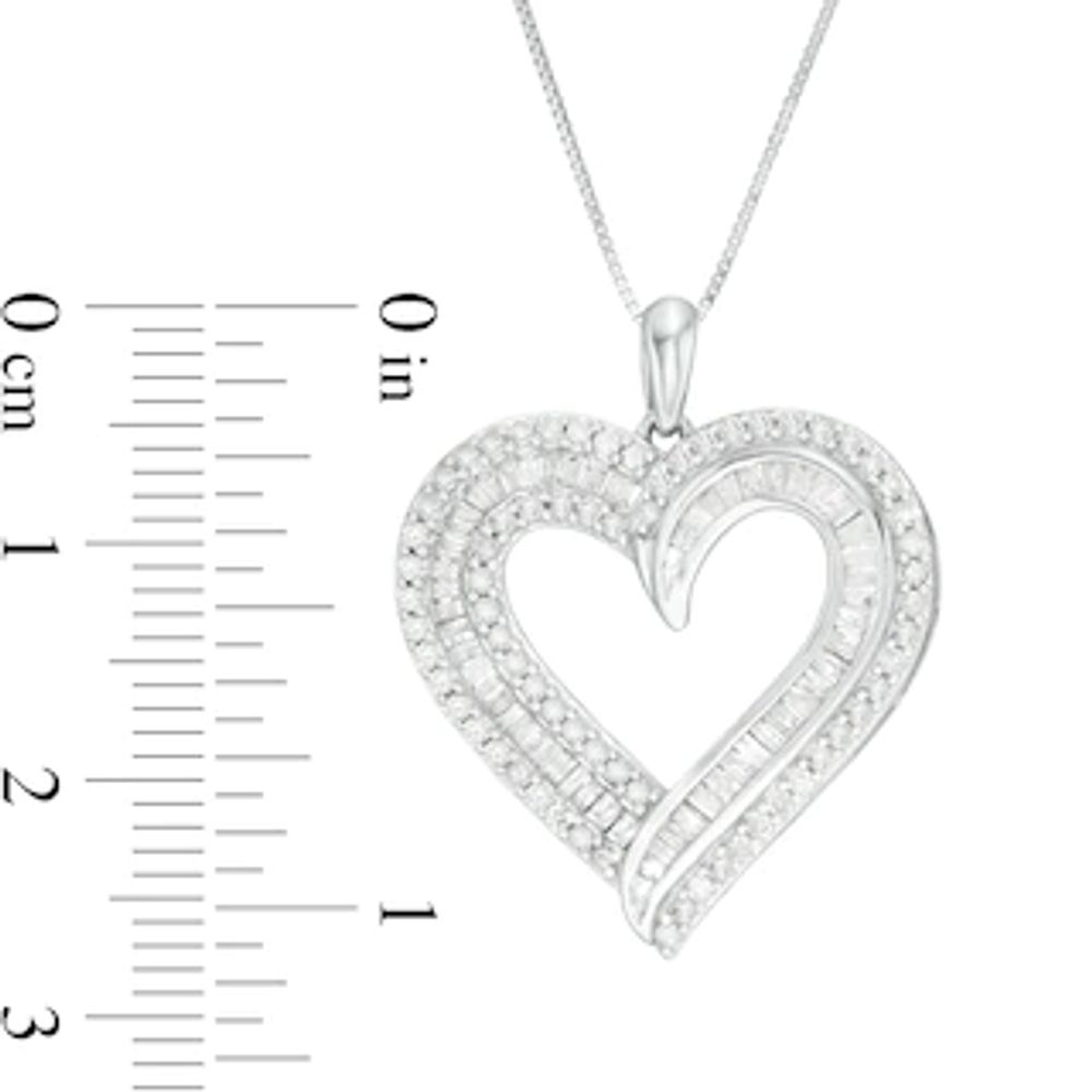 0.95 CT. T.W. Baguette and Round Diamond Double Row Heart Pendant in 10K Gold|Peoples Jewellers