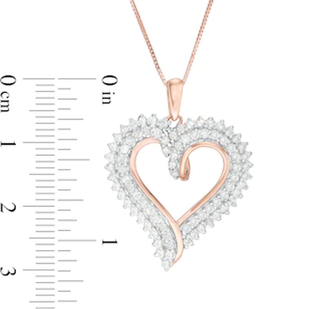 0.95 CT. T.W. Diamond Double Row Heart Pendant in 10K Rose Gold|Peoples Jewellers