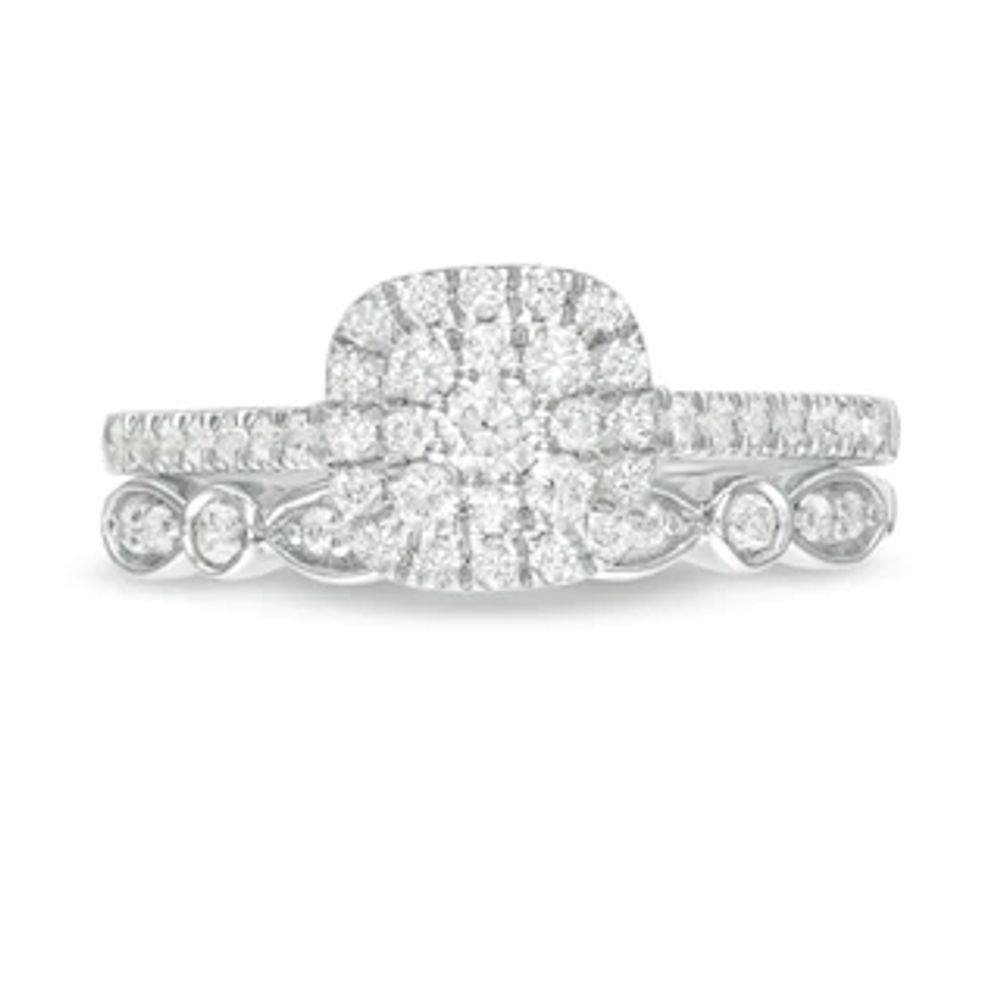 CT. T.W. Composite Cushion-Shaped Diamond Art Deco Bridal Set in 10K Gold|Peoples Jewellers