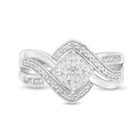 0.45 CT. T.W. Composite Diamond Tilted Square Crossover Ring in 10K White Gold|Peoples Jewellers