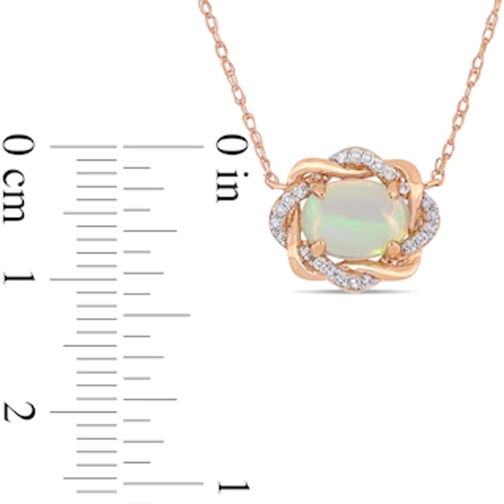 Sideways Oval and 0.08 CT. T.W. Diamond Twist Frame Necklace in 10K Rose Gold - 17"|Peoples Jewellers