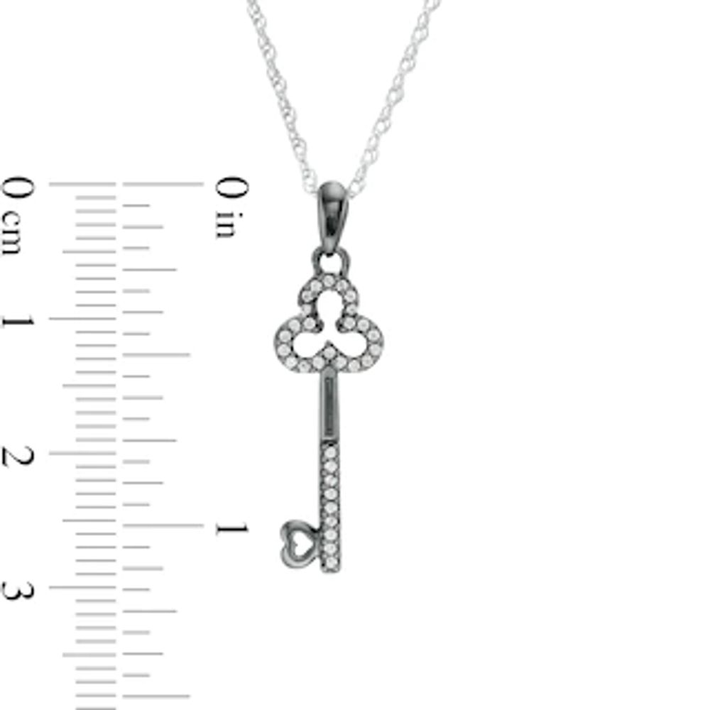 0.117 CT. T.W. Diamond Clover-Top Key with Heart Pendant in Sterling Silver and Black Rhodium|Peoples Jewellers