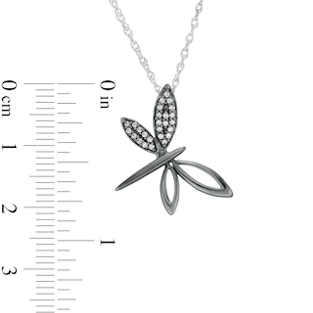 0.085 CT. T.W. Diamond Tilted Dragonfly Pendant in Sterling Silver and Black Rhodium|Peoples Jewellers