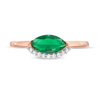 Sideways Marquise Lab-Created Emerald and White Sapphire Curved Halo Ring in Sterling Silver with 14K Rose Gold Plate|Peoples Jewellers