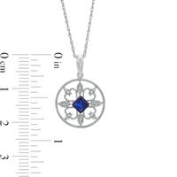 Princess-Cut Lab-Created Blue Sapphire and Diamond Accent Clover Circle Frame Vintage-Style Pendant in Sterling Silver|Peoples Jewellers