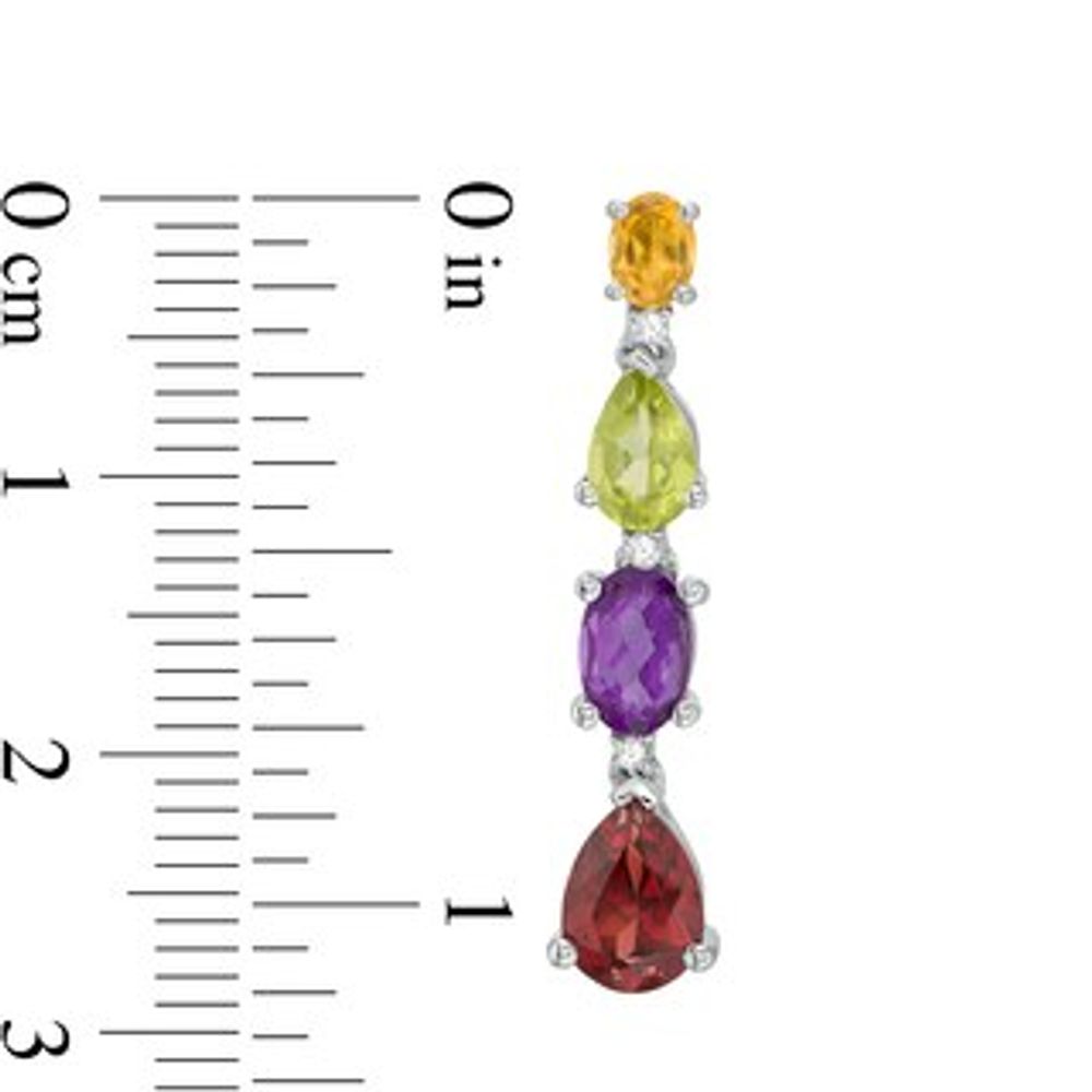 Pear-Shaped and Oval Multi-Gemstone and Lab-Created White Sapphire Graduated Linear Drop Earrings in Sterling Silver|Peoples Jewellers