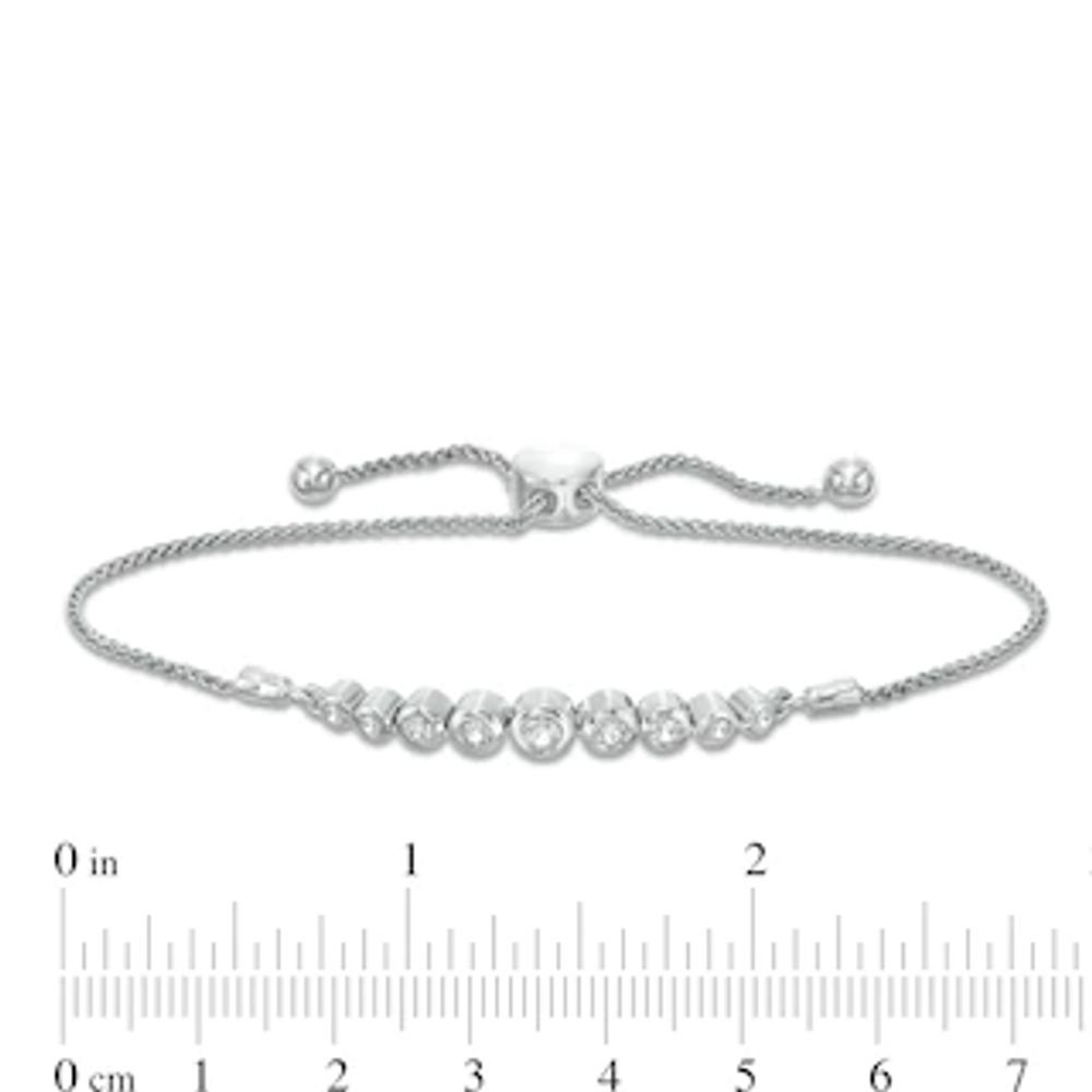 Graduating Bezel-Set Lab-Created White Sapphire Bolo Bracelet in Sterling Silver - 9.5"|Peoples Jewellers