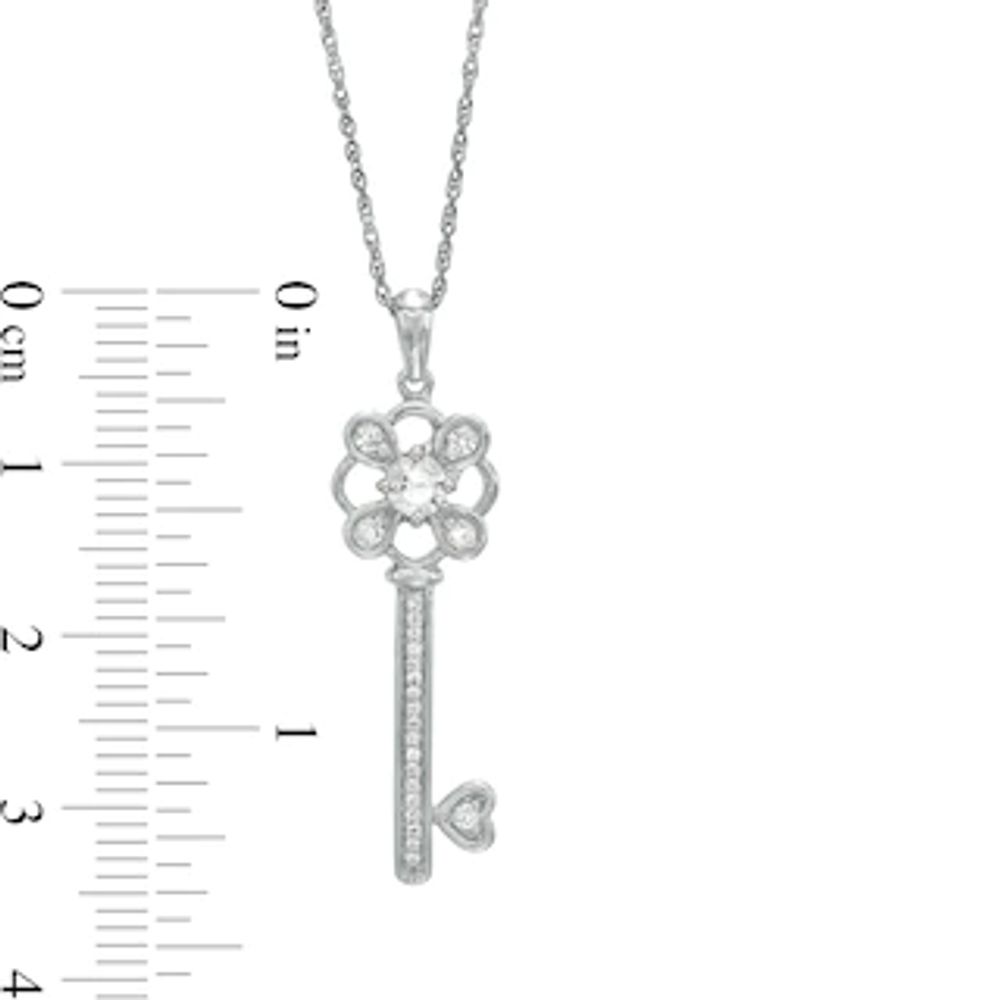 3.6mm Lab-Created White Sapphire Clover-Top and Heart Key Pendant in Sterling Silver|Peoples Jewellers