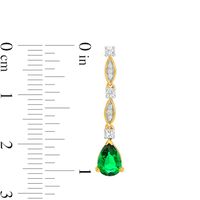 Pear-Shaped Lab-Created Emerald and White Sapphire Marquise Frame Drop Earrings in Sterling Silver with 14K Gold Plate|Peoples Jewellers