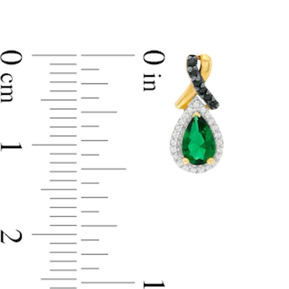 Lab-Created Emerald and 0.116 CT. T.W. Enhanced Black and White Diamond Drop Earrings in Sterling Silver with 14K GP|Peoples Jewellers