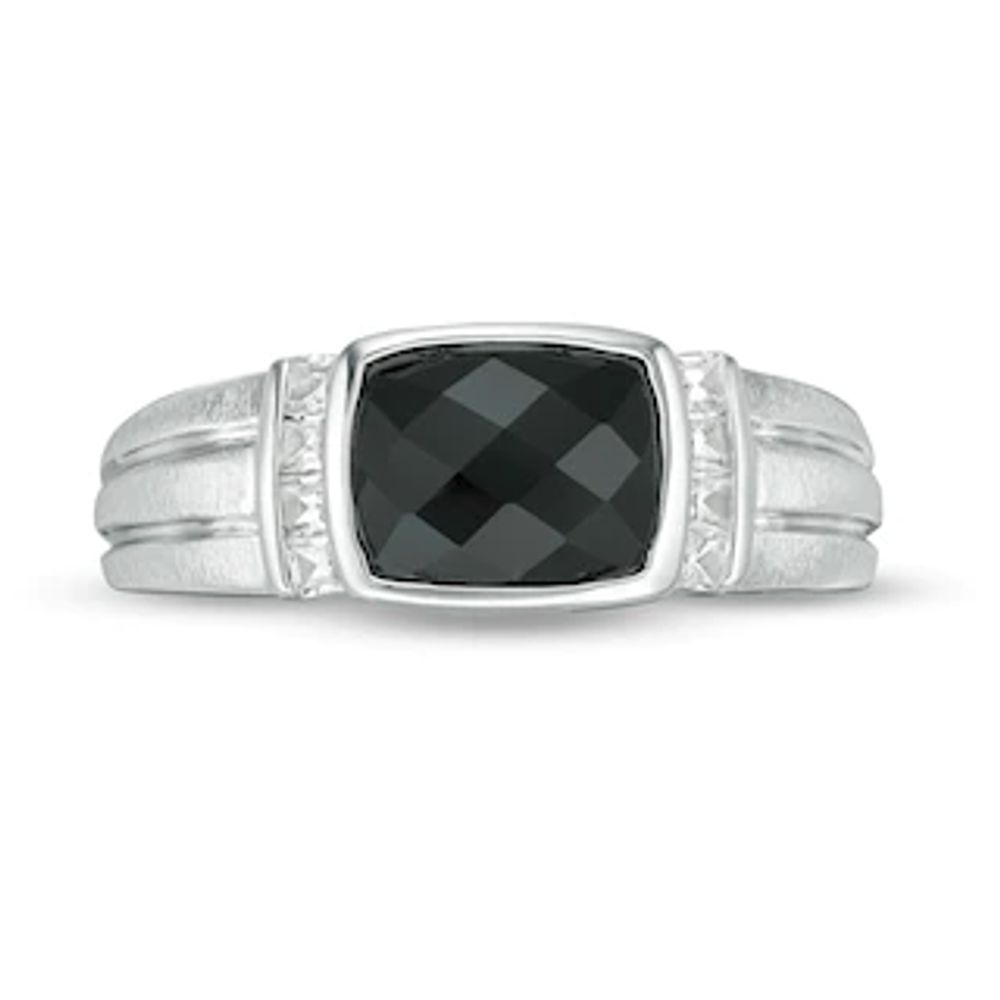 Men's Sideways Cushion-Cut Onyx and Lab-Created White Sapphire Collar Ring in Sterling Silver|Peoples Jewellers