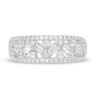 0.45 CT. T.W. Baguette and Round Diamond Lattice Anniversary Ring in 14K White Gold|Peoples Jewellers