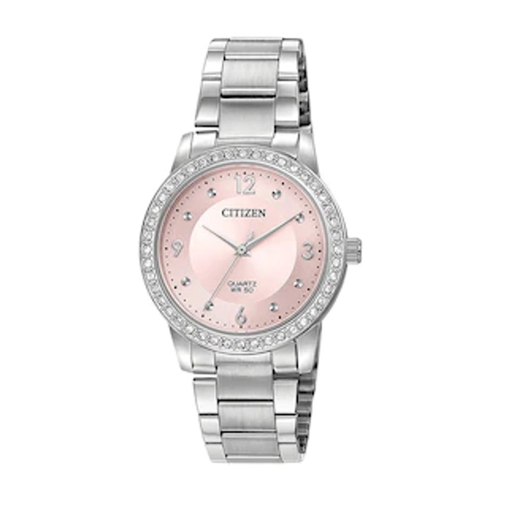 Ladies' Citizen Quartz Crystal Accent Watch with Pink Dial (Model: EL3090-81X)|Peoples Jewellers