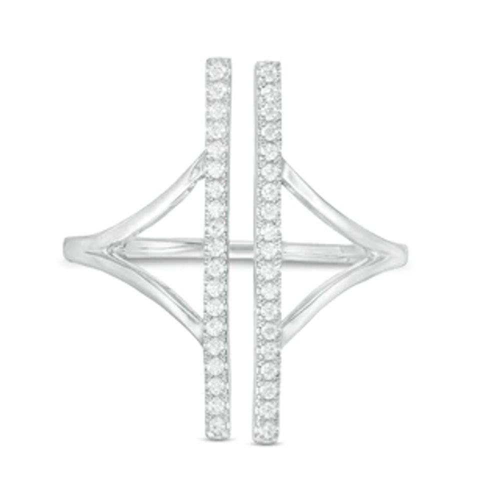 0.18 CT. T.W. Diamond Double Bar Open Split Shank Ring in Sterling Silver|Peoples Jewellers