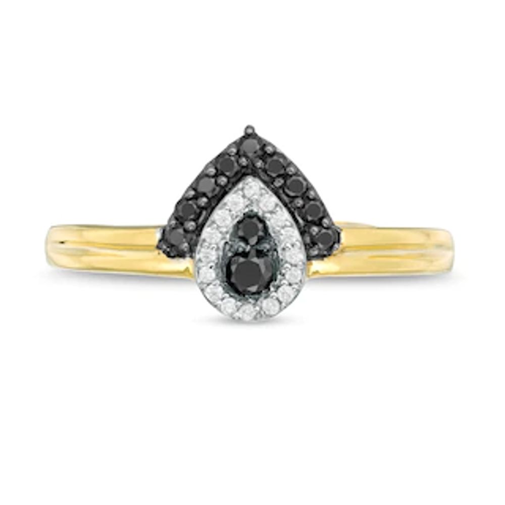 0.23 CT. T.W. Enhanced Black and White Diamond Teardrop Frame Ring in 10K Gold|Peoples Jewellers