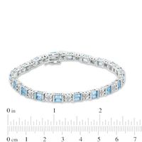 Baguette-Cut Swiss Blue Topaz and 0.05 CT. T.W. Diamond Square Bracelet in Sterling Silver - 7.25"|Peoples Jewellers