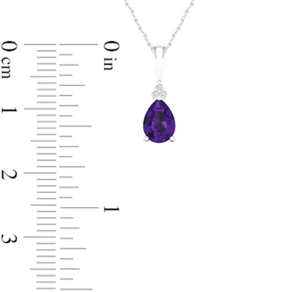 Pear-Shaped Amethyst and Diamond Accent Tri-Top Pendant in 10K White Gold|Peoples Jewellers