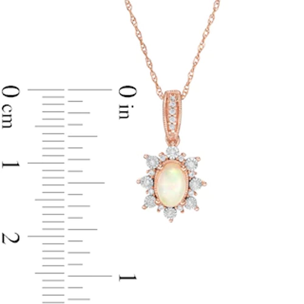 Oval Opal and 0.08 CT. T.W. Diamond Sun Frame Vintage-Style Pendant in 10K Rose Gold|Peoples Jewellers