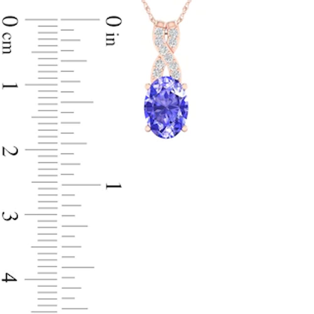 Oval Tanzanite and 0.04 CT. T.W. Diamond "X" Drop Pendant in 10K Rose Gold|Peoples Jewellers