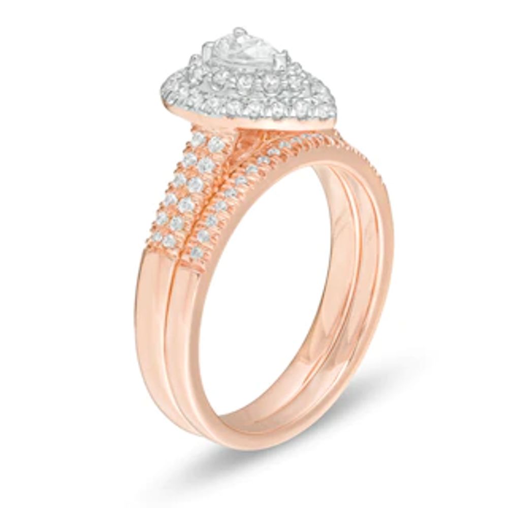 0.69 CT. T.W. Pear-Shaped Diamond Double Frame Bridal Set in 14K Rose Gold|Peoples Jewellers