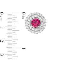 5.0mm Lab-Created Ruby and White Sapphire Double Frame Stud Earrings in Sterling Silver|Peoples Jewellers