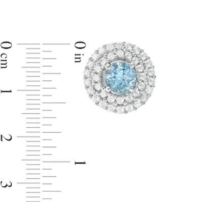 5.0mm Swiss Blue Topaz and Lab-Created White Sapphire Double Frame Stud Earrings in Sterling Silver|Peoples Jewellers