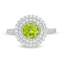 6.5mm Peridot and Lab-Created White Sapphire Double Frame Ring in Sterling Silver|Peoples Jewellers