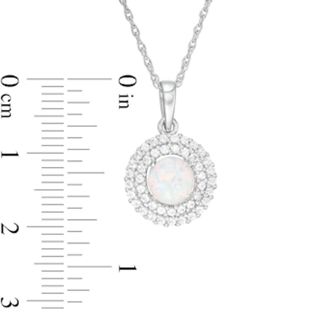 6.5mm Lab-Created Opal and White Sapphire Double Frame Pendant in Sterling Silver|Peoples Jewellers