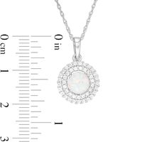 6.5mm Lab-Created Opal and White Sapphire Double Frame Pendant in Sterling Silver|Peoples Jewellers