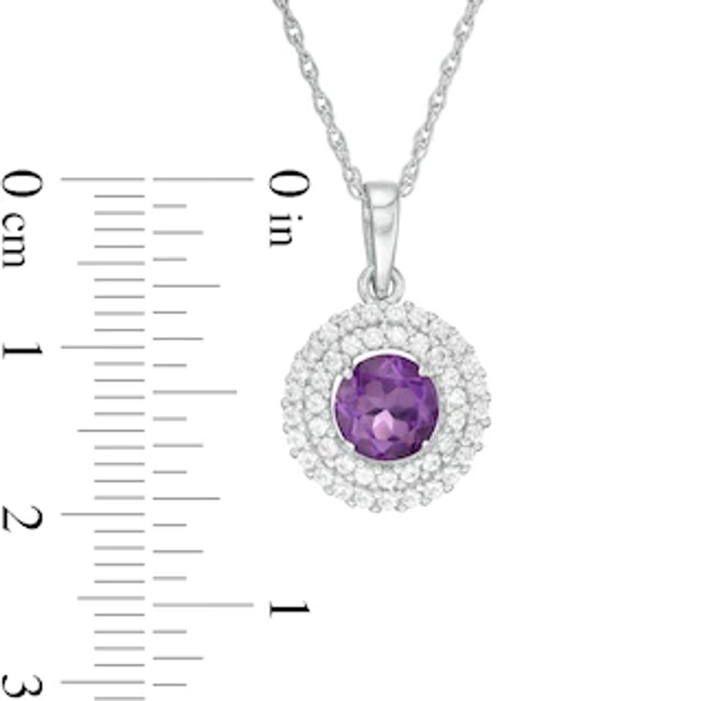 6.5mm Amethyst and Lab-Created White Sapphire Double Frame Pendant in Sterling Silver|Peoples Jewellers