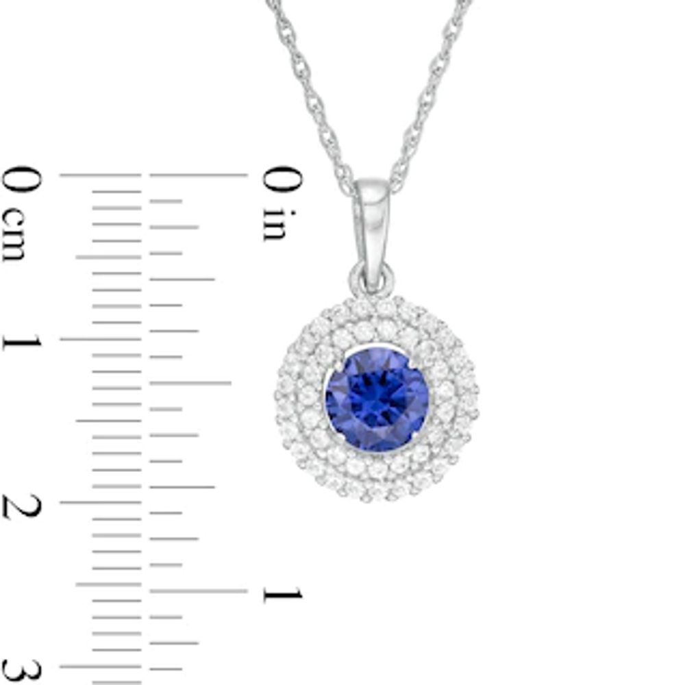 6.5mm Lab-Created White Sapphire Double Frame Pendant in Sterling Silver|Peoples Jewellers