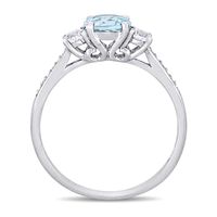 6.0mm Aquamarine, Lab-Created White Sapphire and 0.04 CT. T.W. Diamond Three Stone Engagement Ring in 10K White Gold|Peoples Jewellers