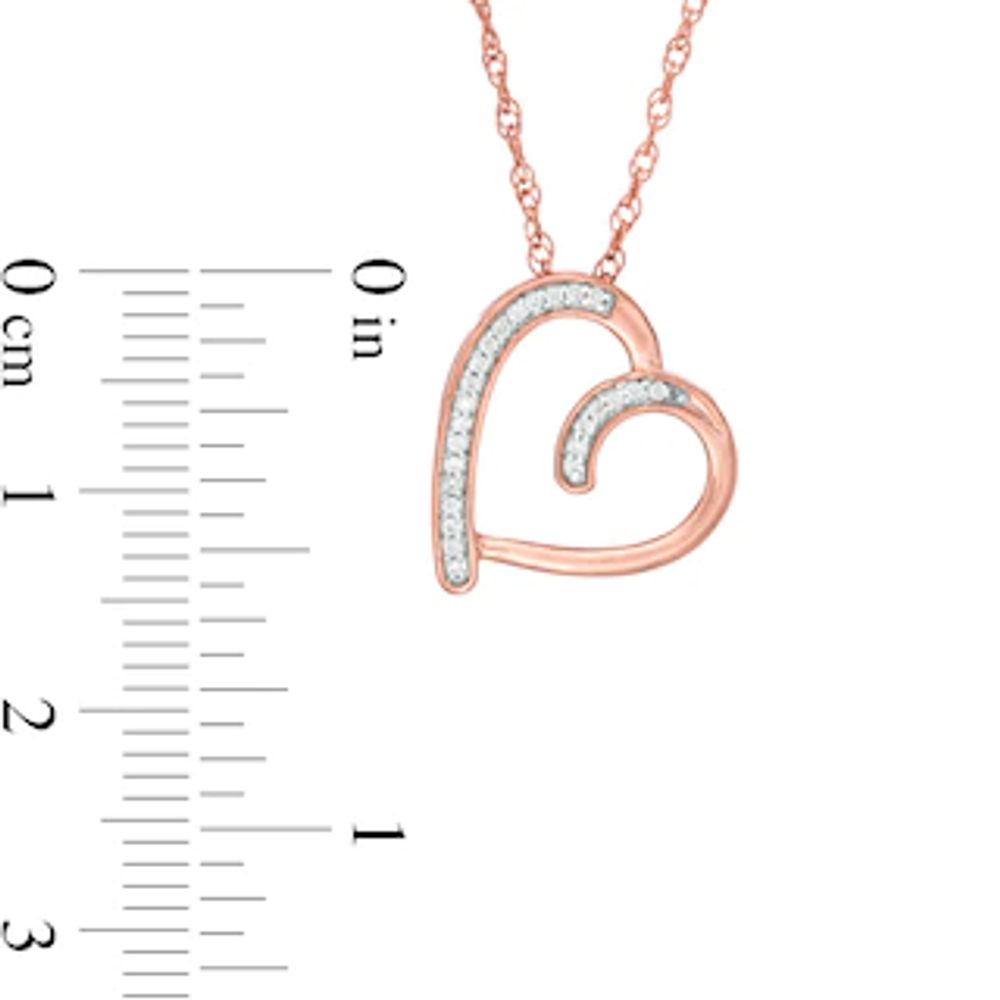 0.065 CT. T.W. Diamond Tilted Heart Outline Pendant in Sterling Silver with 14K Rose Gold Plate|Peoples Jewellers