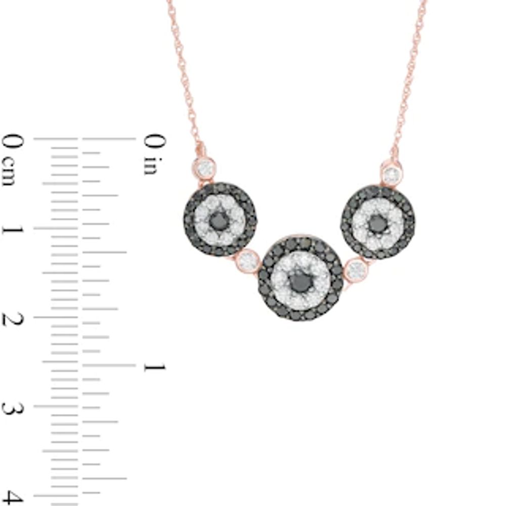 1.23 CT. T.W. Enhanced Black and White Diamond Double Frame Triple Circle Necklace in 10K Rose Gold|Peoples Jewellers