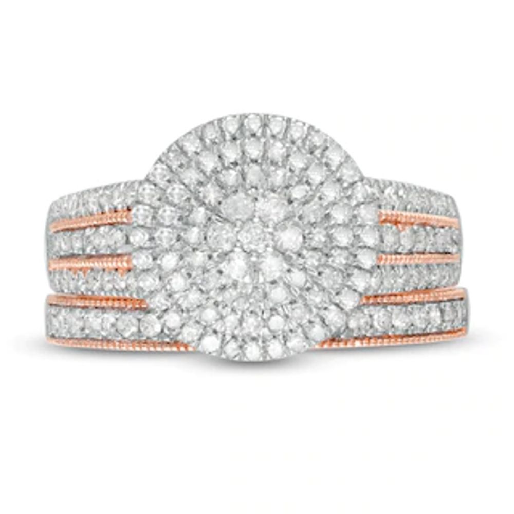 0.69 CT. T.W. Multi-Diamond Triple Frame Vintage-Style Multi-Row Bridal Set in 10K Rose Gold|Peoples Jewellers