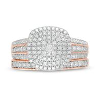 0.69 CT. T.W. Composite Diamond Triple Cushion Frame Vintage-Style Multi-Row Bridal Set in 10K Rose Gold|Peoples Jewellers