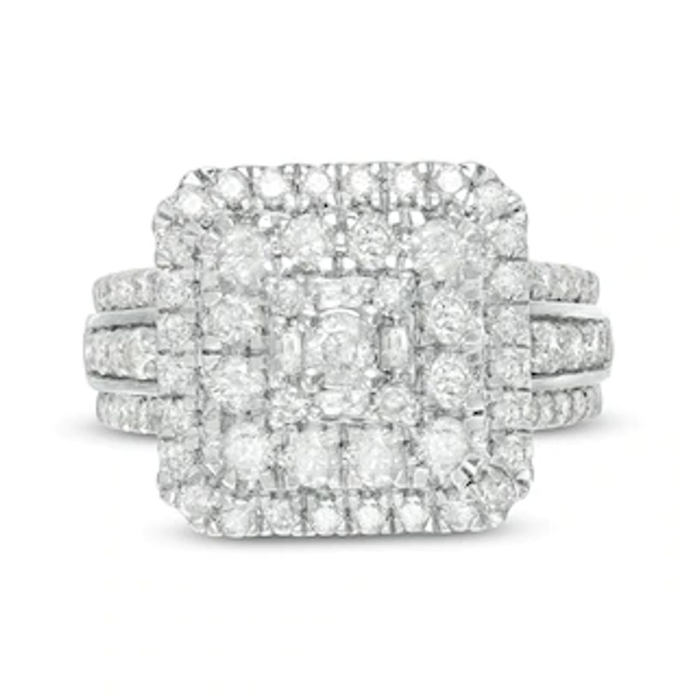 2.11 CT. T.W. Composite Diamond Double Cushion Frame Multi-Row Engagement Ring in 10K Gold|Peoples Jewellers