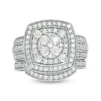 1.45 CT. T.W. Composite Diamond Double Cushion Frame Vintage-Style Multi-Row Bridal Set in 10K Gold|Peoples Jewellers