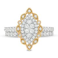 0.95 CT. T.W. Multi-Diamond Scallop Marquise Frame Vintage-Style Bridal Set in 10K Gold|Peoples Jewellers