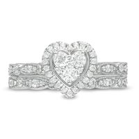 0.45 CT. T.W. Multi-Diamond Heart Frame Alternating Marquise Vintage-Style Bridal Set in 10K White Gold|Peoples Jewellers